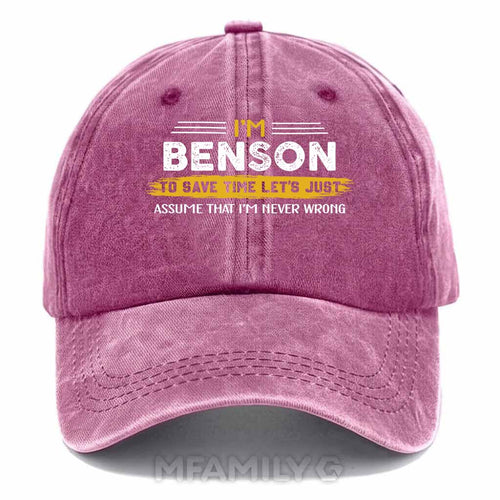 "Benson Never Wrong" Personalized Washed Baseball Cap