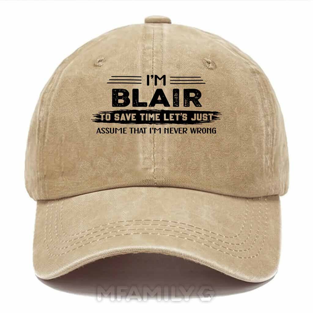 "Blair Never Wrong" Personalized Washed Baseball Cap