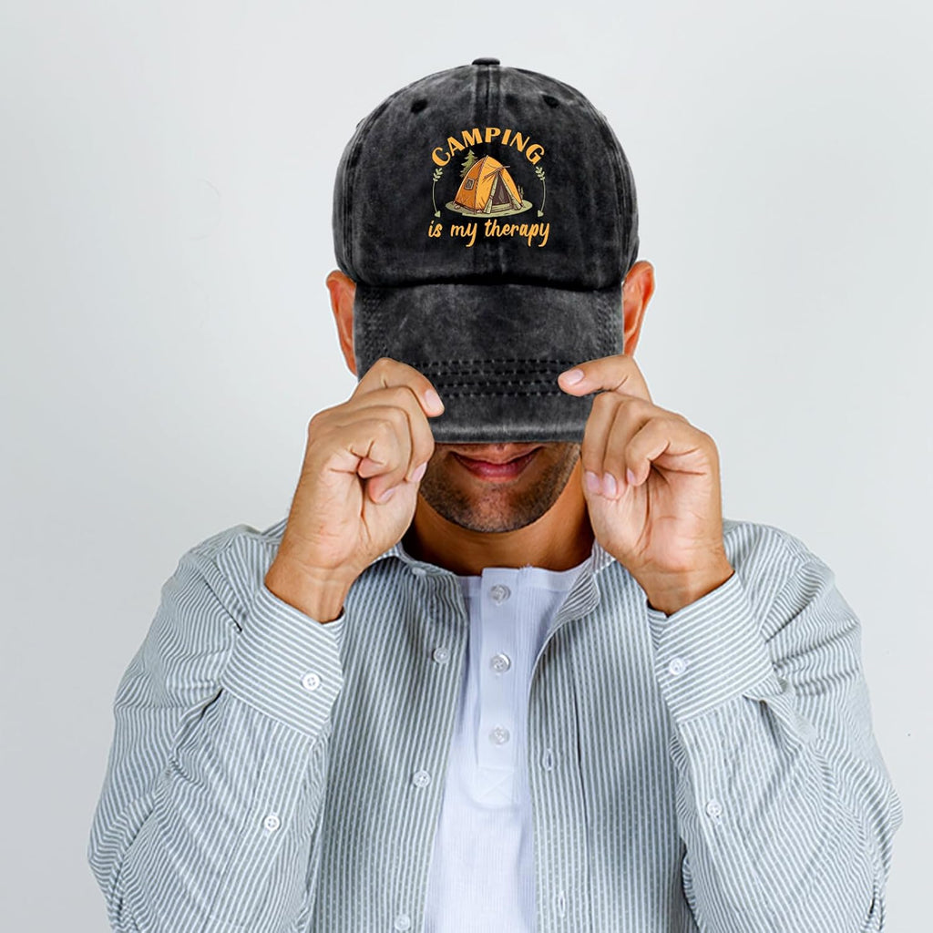 "Camping Is My Therapy" Vintage Washed Baseball Cap
