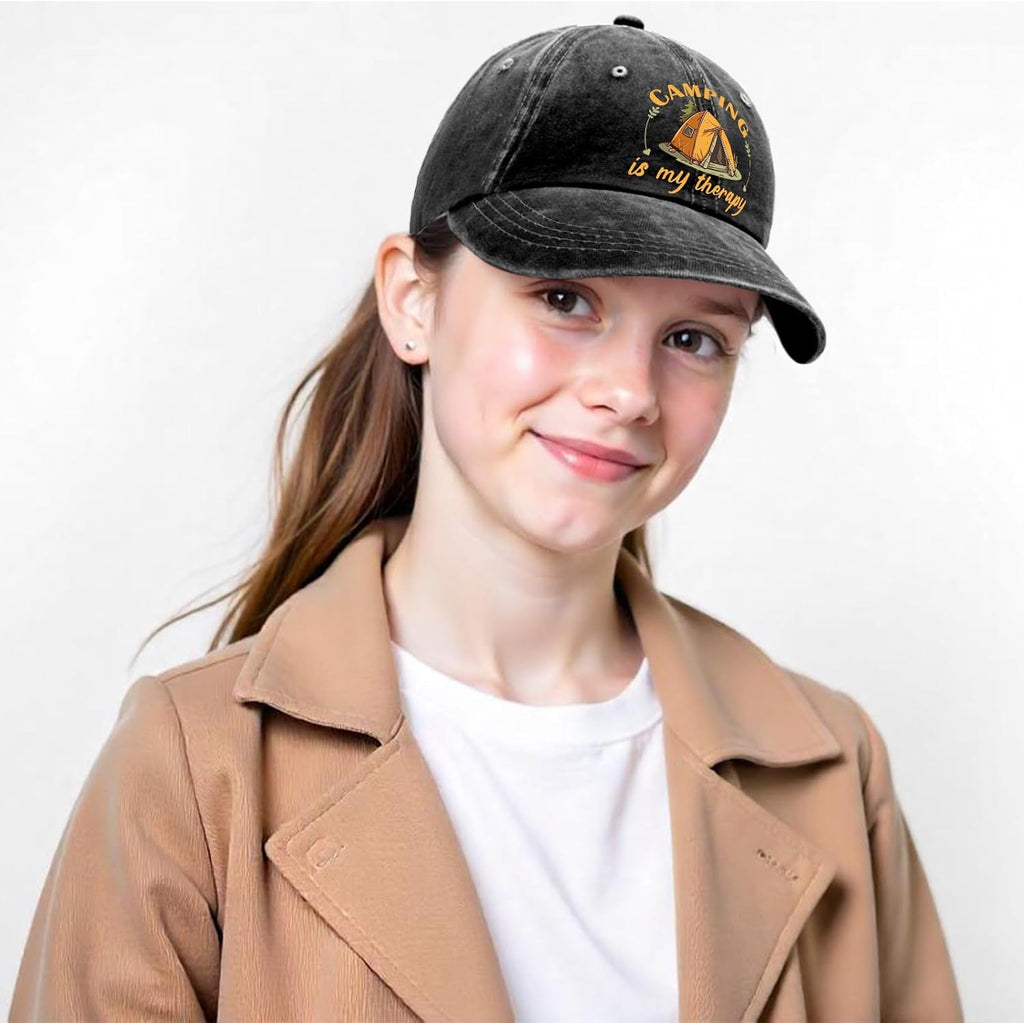 "Camping Is My Therapy" Vintage Washed Baseball Cap
