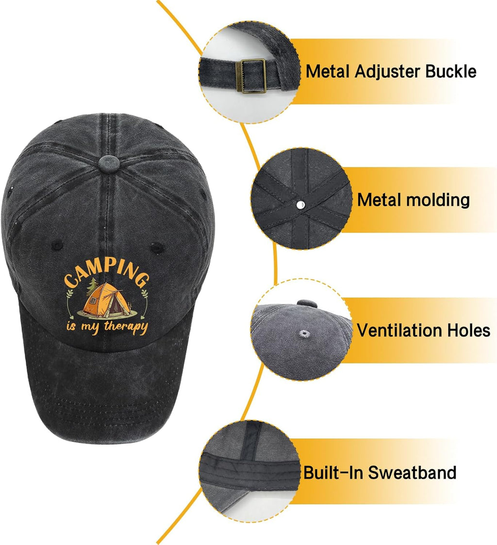 "Camping Is My Therapy" Vintage Washed Baseball Cap