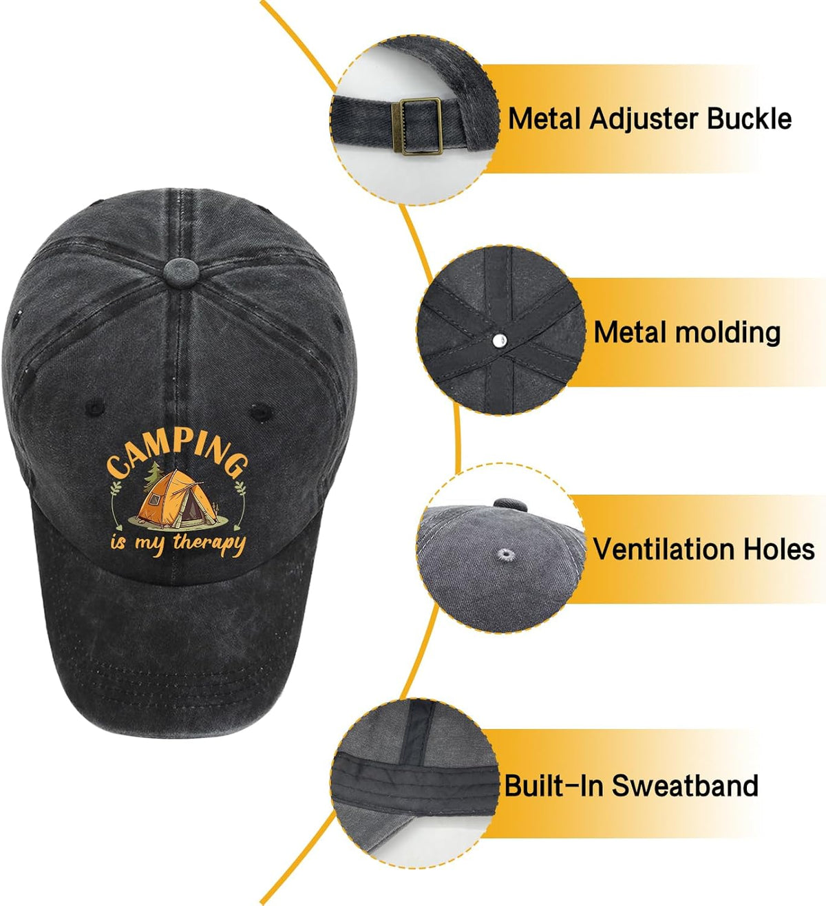 "Camping Is My Therapy" Vintage Washed Baseball Cap