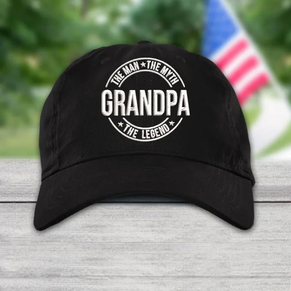 Black "Grandpa The Man The Myth The Legend" Embroidered Cap