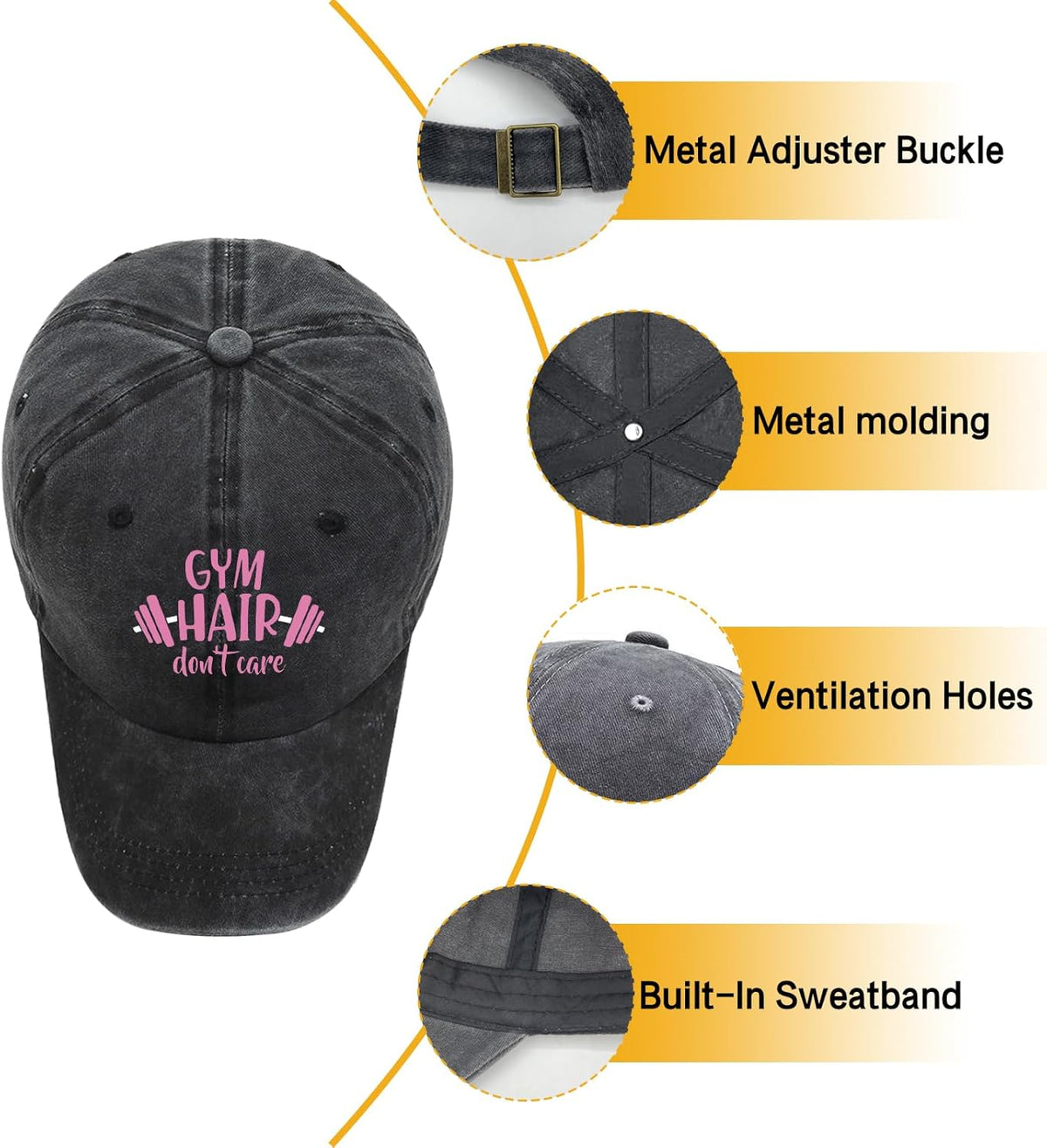 "Gym Hair Don't Care" Vintage Washed Baseball Cap