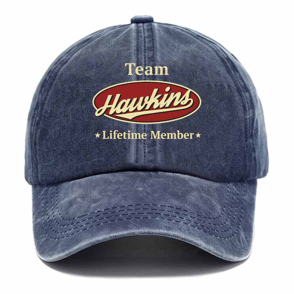 Personalized "Team Hawkins" Washed Cotton Baseball Cap