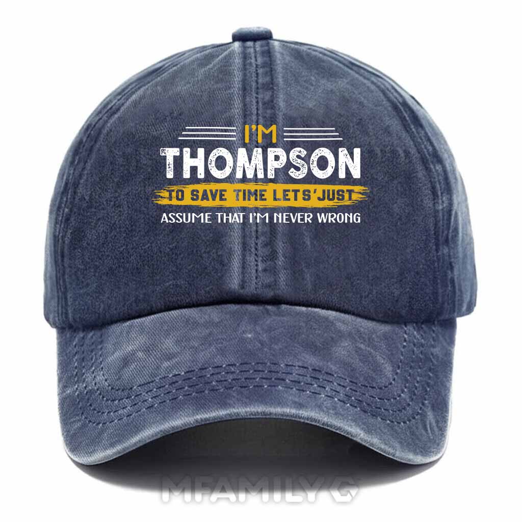 Thompson "Never Wrong" Personalized Washed Baseball Cap