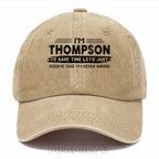 Thompson "Never Wrong" Personalized Washed Baseball Cap