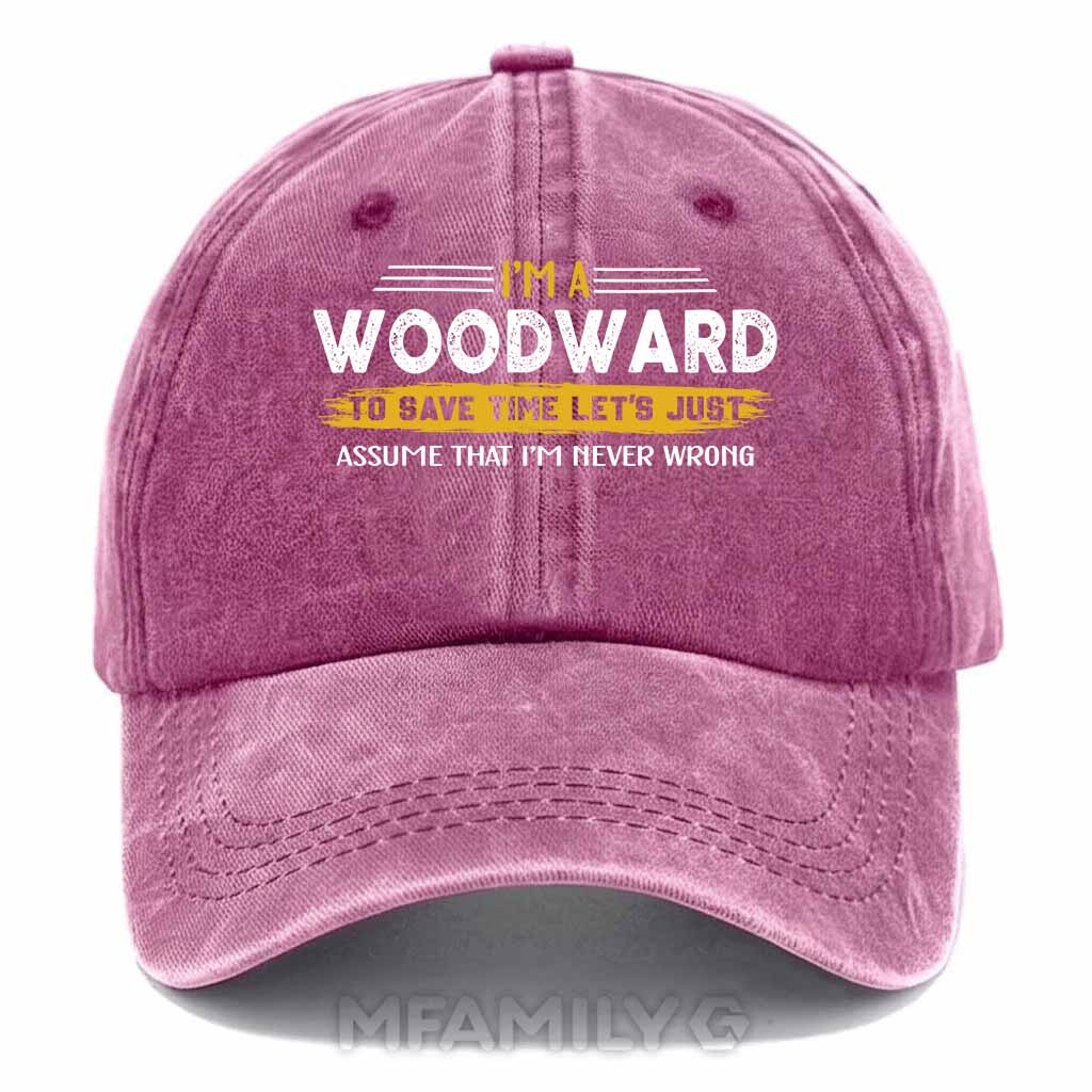 Personalized Woodward "Never Wrong" Washed Baseball Cap