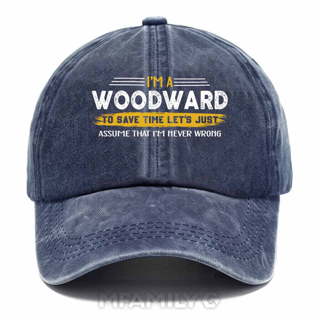 Personalized Woodward "Never Wrong" Washed Baseball Cap