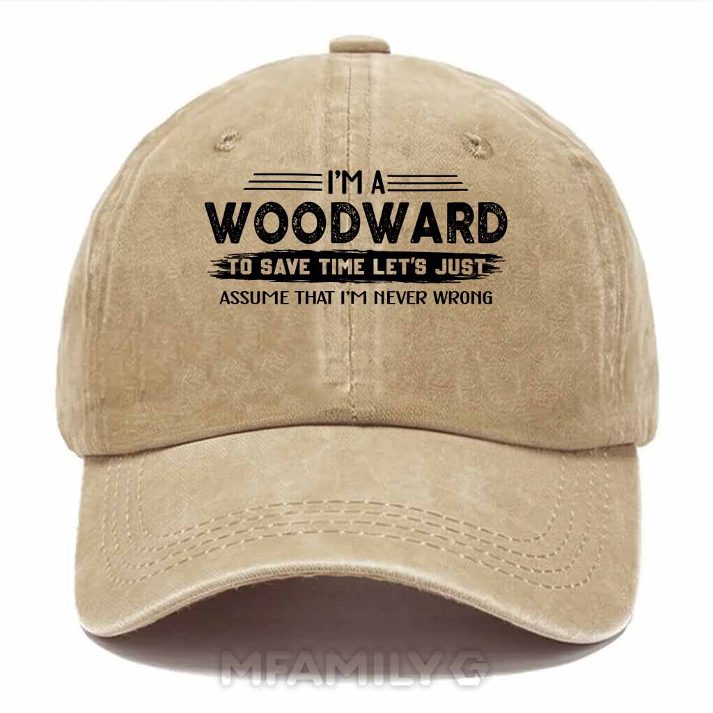 Personalized Woodward "Never Wrong" Washed Baseball Cap