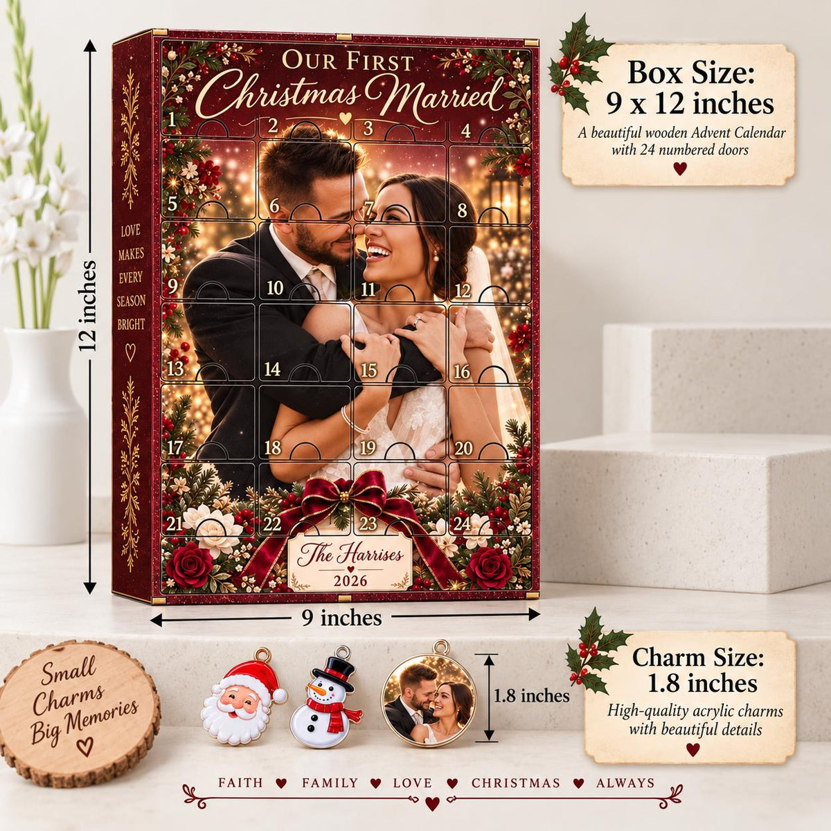 Personalized Couple Photo Wooden Advent Calendar