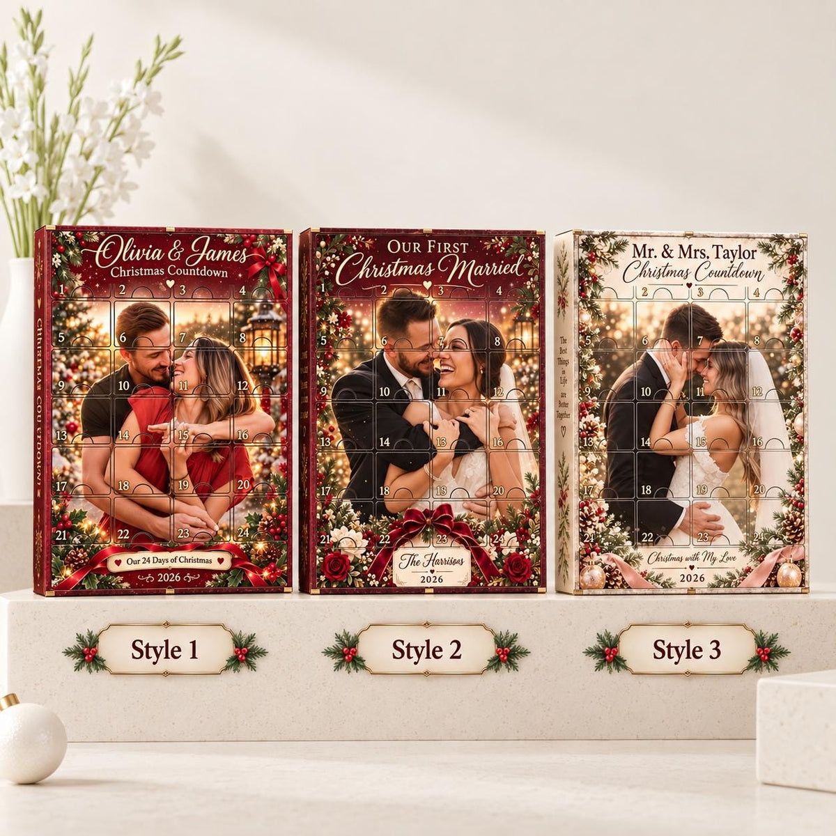 Personalized Couple Photo Wooden Advent Calendar